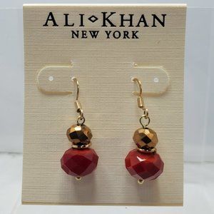 ALI KHAN garnet topaz beaded gold fish hook earring